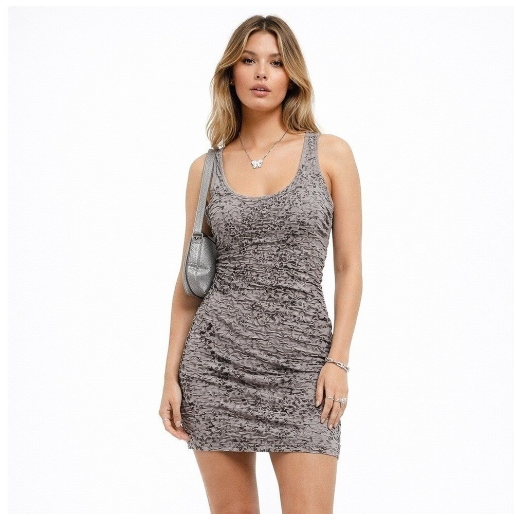Dots Y2K Bodycon Dress Size Large Stretch Crinkle Ruched Indie Sleaze Clubwear